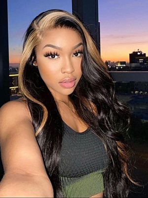 Blonde Skunk Stripe Hair Natural Body Wave Hairstyle Lace Wigs for Women