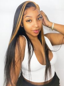 Blonde Skunk Stripe Hair Natural Body Wave Hairstyle Lace Wigs for Women - Image 4
