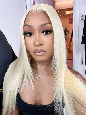 Glueless Layered Cut Blonde Silky Straight 5x5 Lace Closure Wigs Human Hair