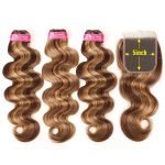 Alipearl Brown Balayage Hair #4/27 Body Wave Highlight Bundles With 5x5 Lace Closure