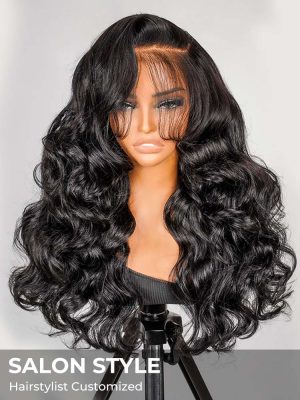 Salon Style-Glueless Bouncy Wavy 6*8 Lace Front Wig Side Part Ready To Go With Drawstring