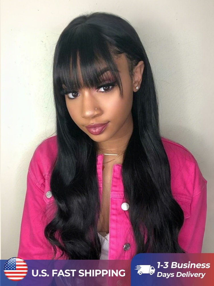 body_wig_with_bangs_4 Ready To Go Loose Body Wave Wigs With Bangs Transparent Lace Closure Wigs - Image 1
