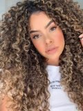 Beyoncu00e9 Inspired Frosted Blonde Highlight Curly Hair Lace Frontal Wig - Image 3