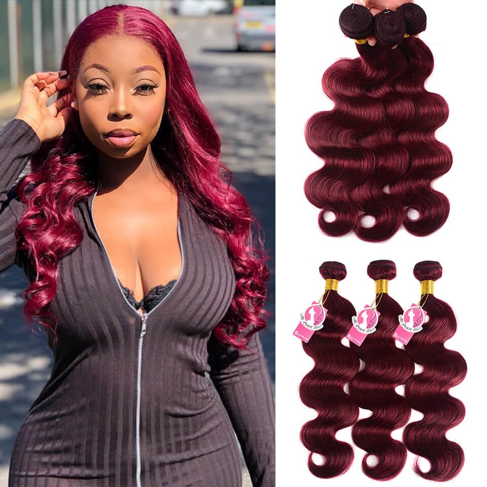 burg_body_wave_bundles Brazilian Body Wave Bundles Human Hair #99J Pre-Colored Hair Weave - Image 1