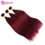 Pre-Colored Hair Weave Straight Wine Red Human Hair Bundles With 4*4 Lace Closure - Image 5