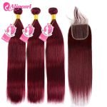 Pre-Colored Hair Weave Straight Wine Red Human Hair Bundles With 4*4 Lace Closure - Image 6