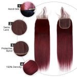 Pre-Colored Hair Weave Straight Wine Red Human Hair Bundles With 4*4 Lace Closure - Image 4