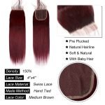 Pre-Colored Hair Weave Straight Wine Red Human Hair Bundles With 4*4 Lace Closure - Image 3