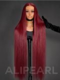 40 Inch Burgundy Straight 13x6 Transparent Lace Front Wigs Human Hair 300% Density - Image 5