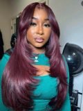 M Hairline Layered Cut Burgundy 13x6 Lace Front Straight Wigs 180% Density - Image 6