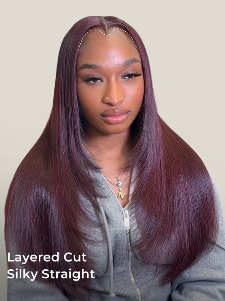 layered human hair wig 99j straight