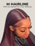 M Hairline Layered Cut Burgundy 13x6 Lace Front Straight Wigs 180% Density - Image 3