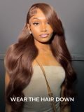 Dark Brown Body Wave 360 Pre Cut Lace Wigs With Invisible Drawstring Ready To Go - Image 4