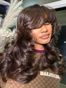 Kash Doll Curls Layered Cut Loose Body Wave 13x4 Lace Frontal Wig Dark Brown - Image 12