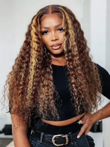Highlight Human Hair Lace Front Wigs Deep Wave Ombre Lace Front Wigs - Image 2