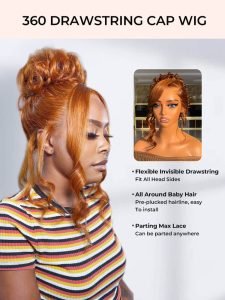 Copper Color 360 Lace Body Wave Wig With Flexi Fit Invisi Drawstring Cap - Image 3