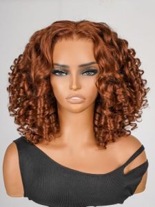 Glueless #35 Ginger Orange Bouncy Curl 13*4 Frontal Wig Short Hair Trends - Image 3