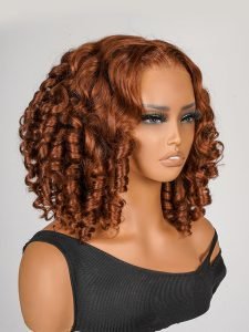 Glueless #35 Ginger Orange Bouncy Curl 13*4 Frontal Wig Short Hair Trends - Image 4