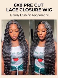 Crimp Wavy Ready To Go Glueless 6x8 Pre Cut Lace Pre Bleached Tiny Lace Knots Drawstring Wig - Image 4