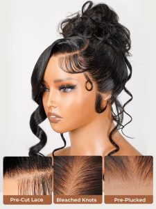Glueless Invisi Drawstring 360 Lace Wig Miss Buns With Side Part Bangs Style - Image 4