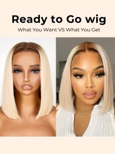 Ready To Wear - Short Ombre Blonde Bob Wigs T4/613 Color Straight Ready Go Lace Wig Without Glue - Image 8