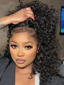 Half Wig with Drawstring Kinky Curly Glueless Human Hair Wigs 250% Density