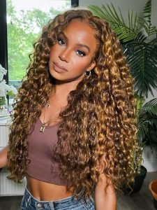 Highlight Human Hair Lace Front Wigs Deep Wave Ombre Lace Front Wigs - Image 4