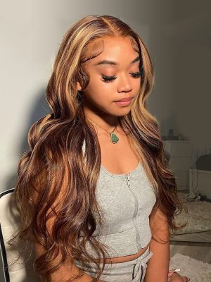 Highlights Piano Color #4/27 Blonde Highlights 5*5 Glueless Ready To Go Wig