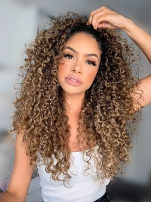 Beyoncé Inspired Frosted Blonde Highlight Curly Hair Lace Frontal Wig