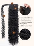 Clip-In Loose Deep Wave Ponytail Extension 100% Human Hair Natural Black - Image 3