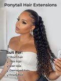 Clip-In Loose Deep Wave Ponytail Extension 100% Human Hair Natural Black - Image 2