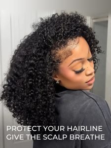 Half Wig with Drawstring Kinky Curly Glueless Human Hair Wigs 250% Density - Image 3