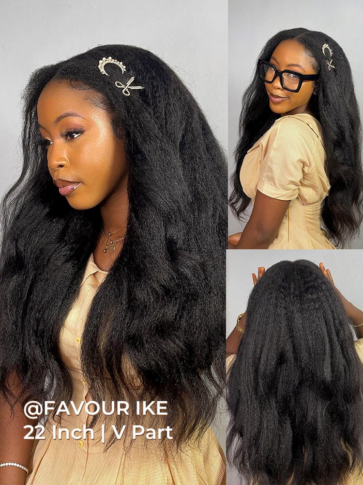 kinky_straight_u_part_wigs_1 Kinky Straight U Part Wig Brazilian Human Hair Wig Yaki V Part Wigs - Image 1
