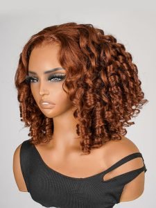 Glueless #35 Ginger Orange Bouncy Curl 13*4 Frontal Wig Short Hair Trends - Image 7