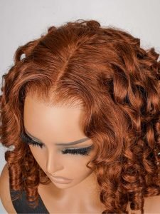 Glueless #35 Ginger Orange Bouncy Curl 13*4 Frontal Wig Short Hair Trends - Image 5
