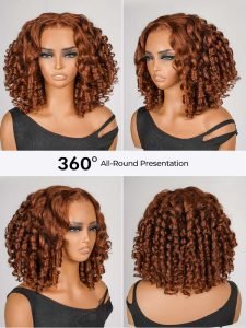 Glueless #35 Ginger Orange Bouncy Curl 13*4 Frontal Wig Short Hair Trends - Image 6