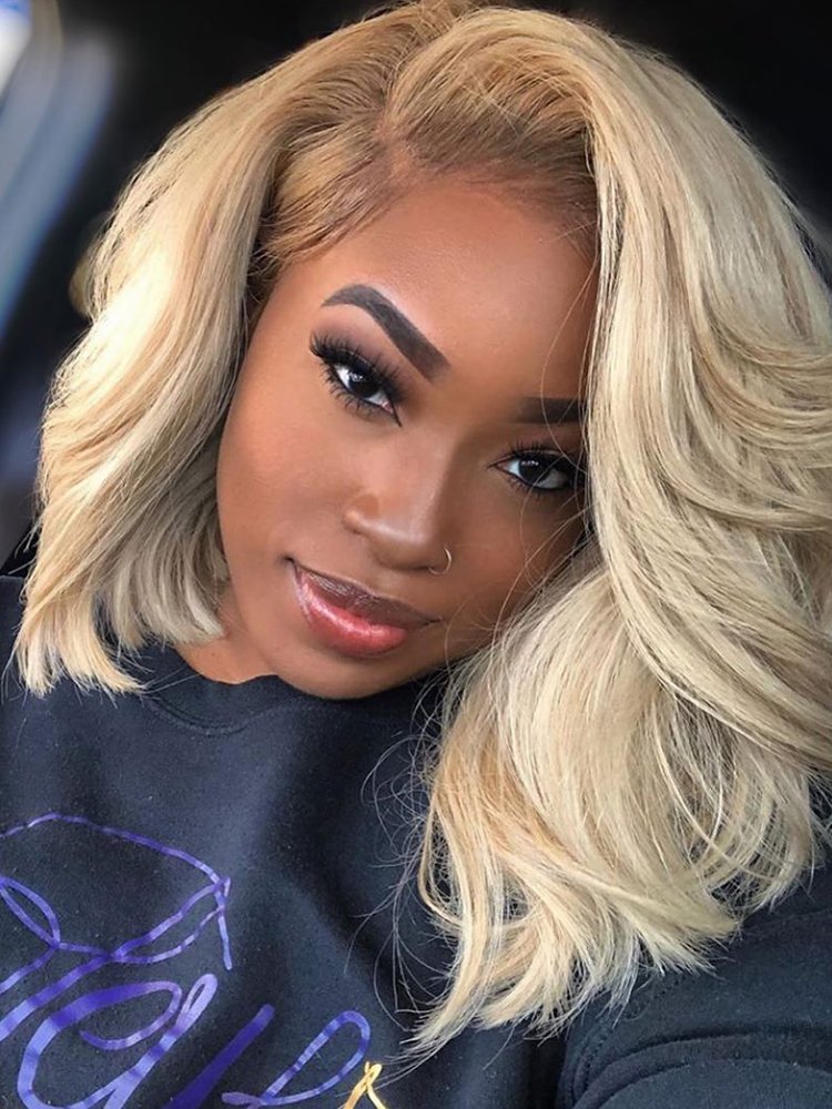layered_cut_blonde_highlights_bob_wig Glueless Layered Cut Ombre Blonde 5*7 Ready To Go Wig Human Hair Short Bob - Image 1
