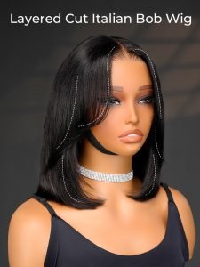 Layered Cut Italian Bob Wig 7x5 Glueless Straight Short Bob Ready To Wear Human Hair - Image 4