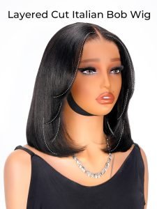 Layered Cut Italian Bob Wig 7x5 Glueless Straight Short Bob Ready To Wear Human Hair - Image 8