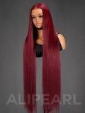 40 Inch Burgundy Straight 13x6 Transparent Lace Front Wigs Human Hair 300% Density - Image 2