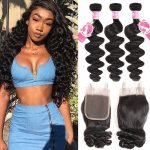 Alipearl 3pcs/packet Loose Wave With Lace Closure Peruvian Human Hair