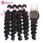 Alipearl Peruvian Human Hair 4pcs Loose Deep Wave with Lace Closure