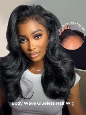 Affordable 250 Density Body Wave Glueless Half Wig Human Hair