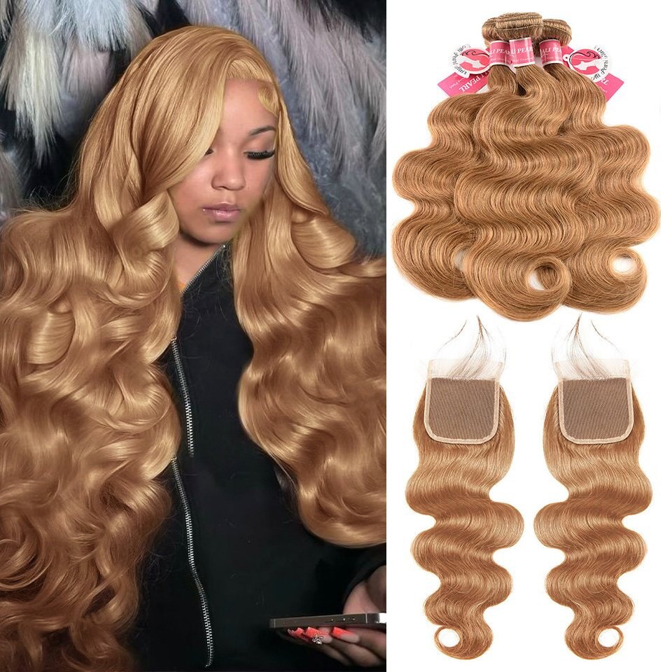 lqlpkh7scwhzshnna8dna8cwgxl6fngs8k8iminlxvfdaa_960_960 Body Wave Human Hair 4*4 Lace Closure With Bundles Honey Blonde #27 Color Hair - Image 1