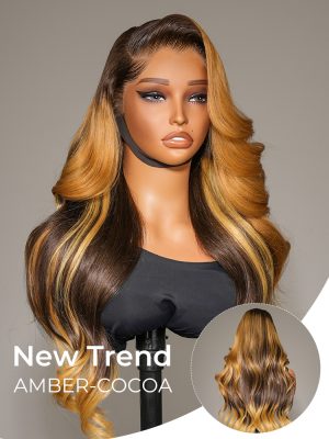 Highlights Body Wave Amber Cocoa Color M Hairline 13x6 Lace Front Wig With Widow's Peak