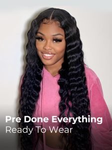 Crimp Wavy Ready To Go Glueless 6x8 Pre Cut Lace Pre Bleached Tiny Lace Knots Drawstring Wig - Image 3
