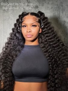 Crimped Hair Wigs Deep Wave 13x4 Invisible Lace Frontal with Pre Plucked Hairline - Image 7