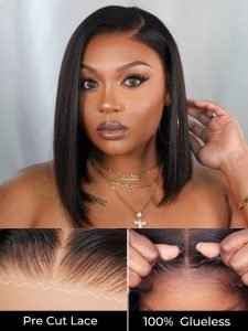 Glueless Bob Wig - Ready Go Bob Wigs Short Straight Easy & Go Pre Cut Lace Closure Wigs - Image 3