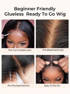 Crimp Wavy Ready To Go Glueless 6x8 Pre Cut Lace Pre Bleached Tiny Lace Knots Drawstring Wig - Image 6