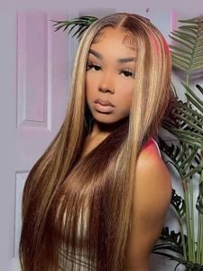 Alipearl Piano Highlight Wigs #4/27 Human Hair Wigs Straight Ombre Lace Front Wigs